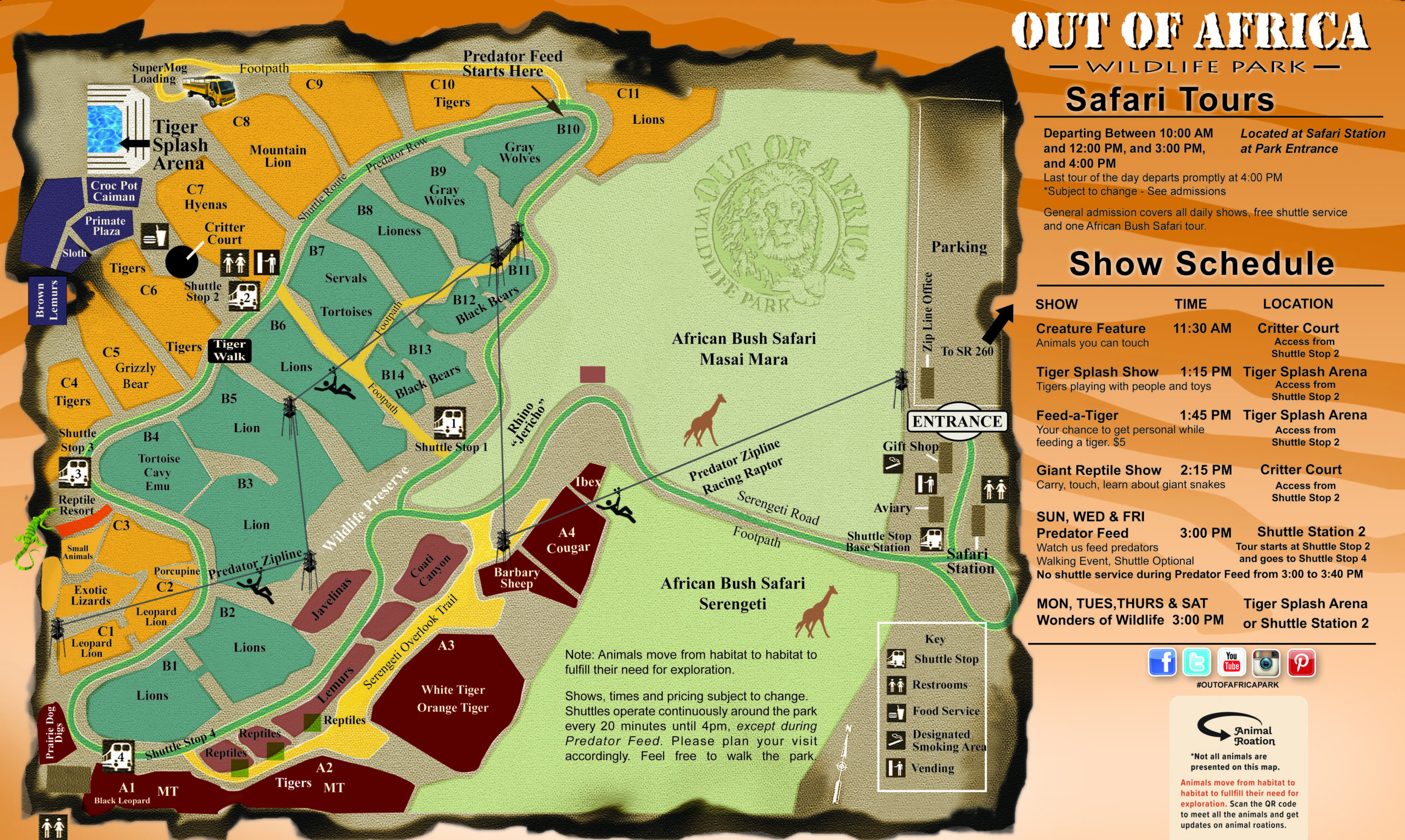 Out of Africa Wildlife Park Map for visitors to enjoy via their phone or to download.