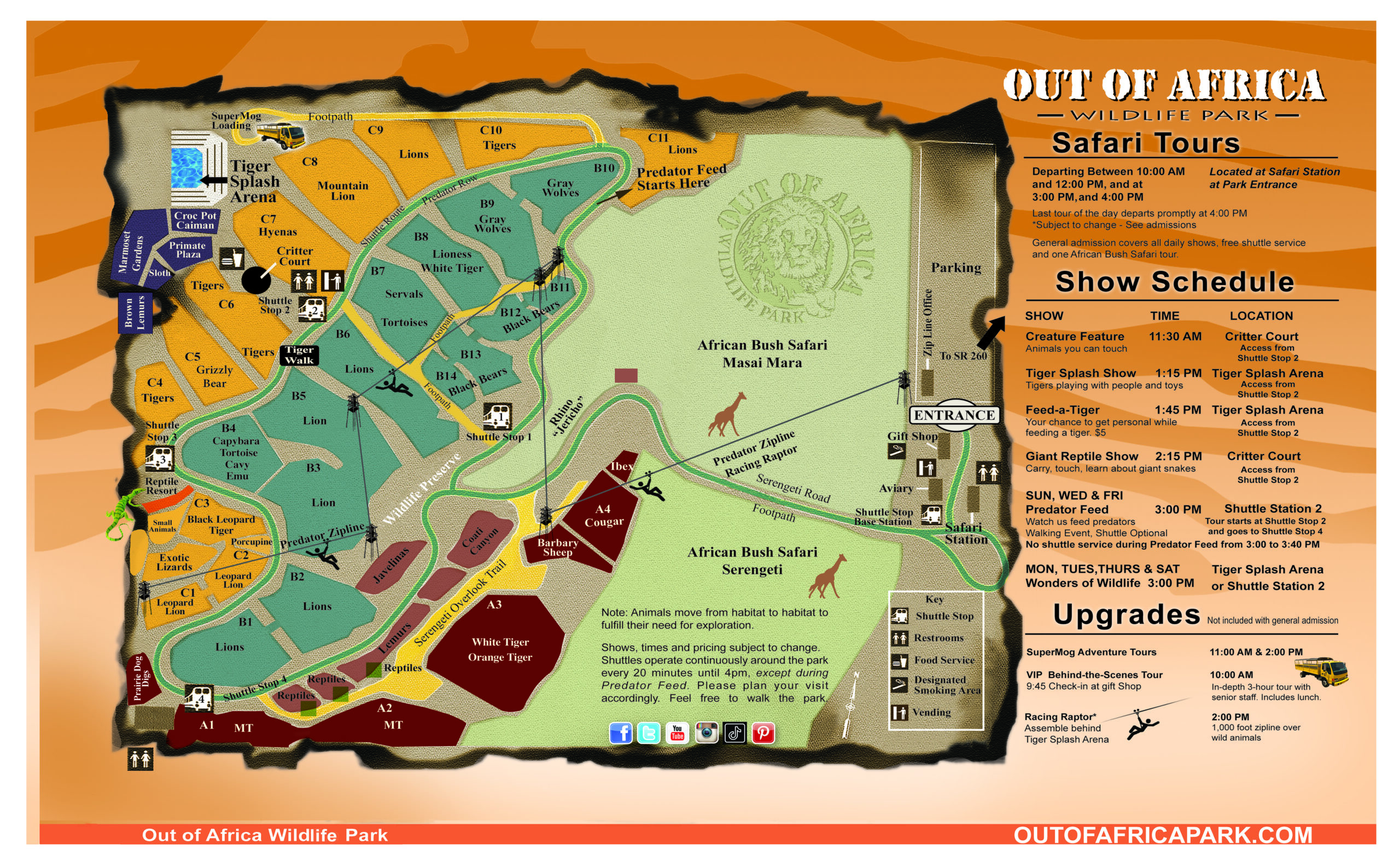 Park Map for Out of Africa Wildlife Park & Sanctuary located in Camp Verde, Arizona. Come experience Family Fun and make memories for a lifetime!